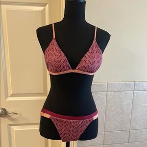 Patagonia pink & maroon 2 piece bikini with matching rash guard